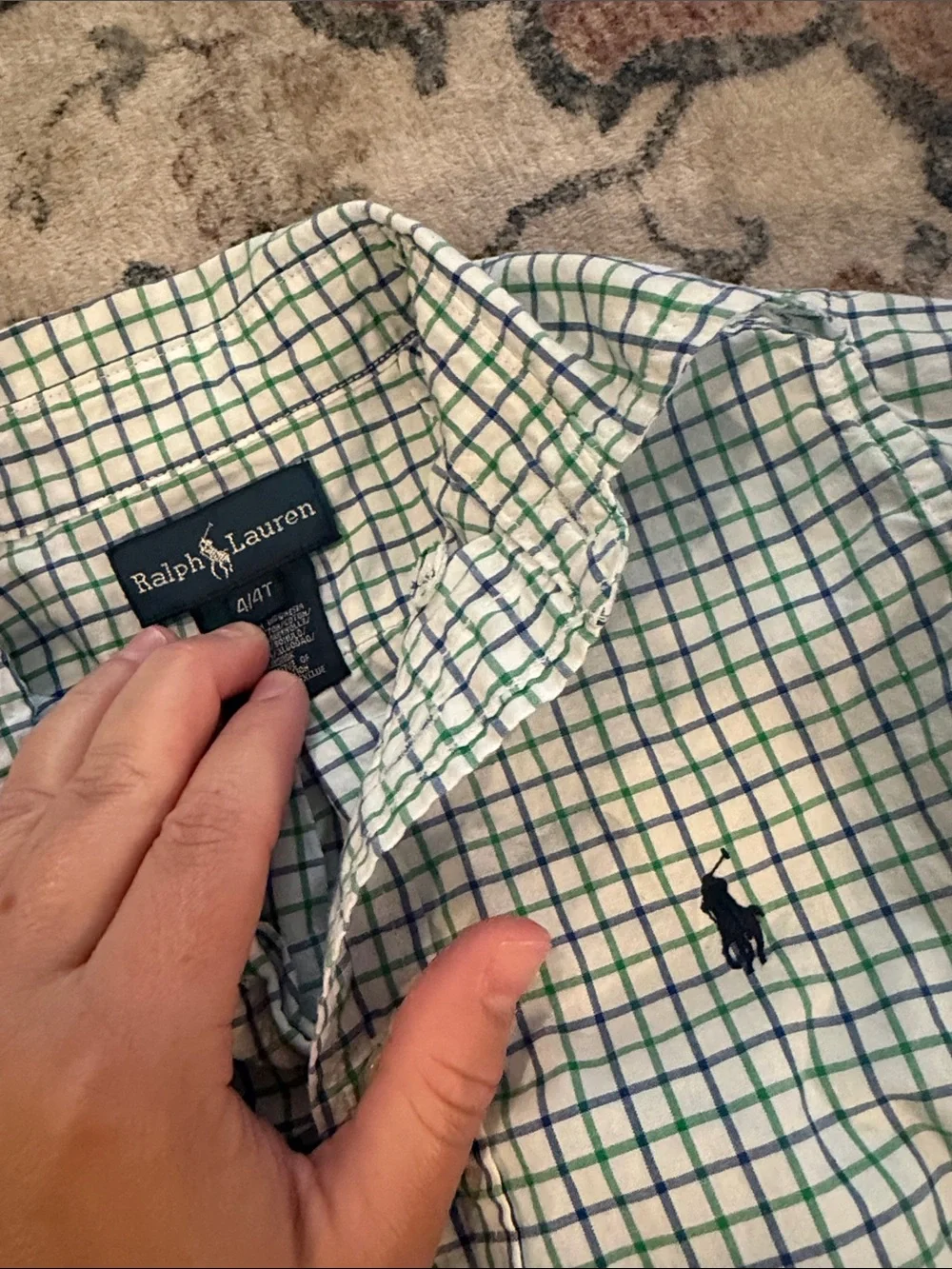 Ralph Lauren White and Green Grid Button-Down Shirt - boys 4t